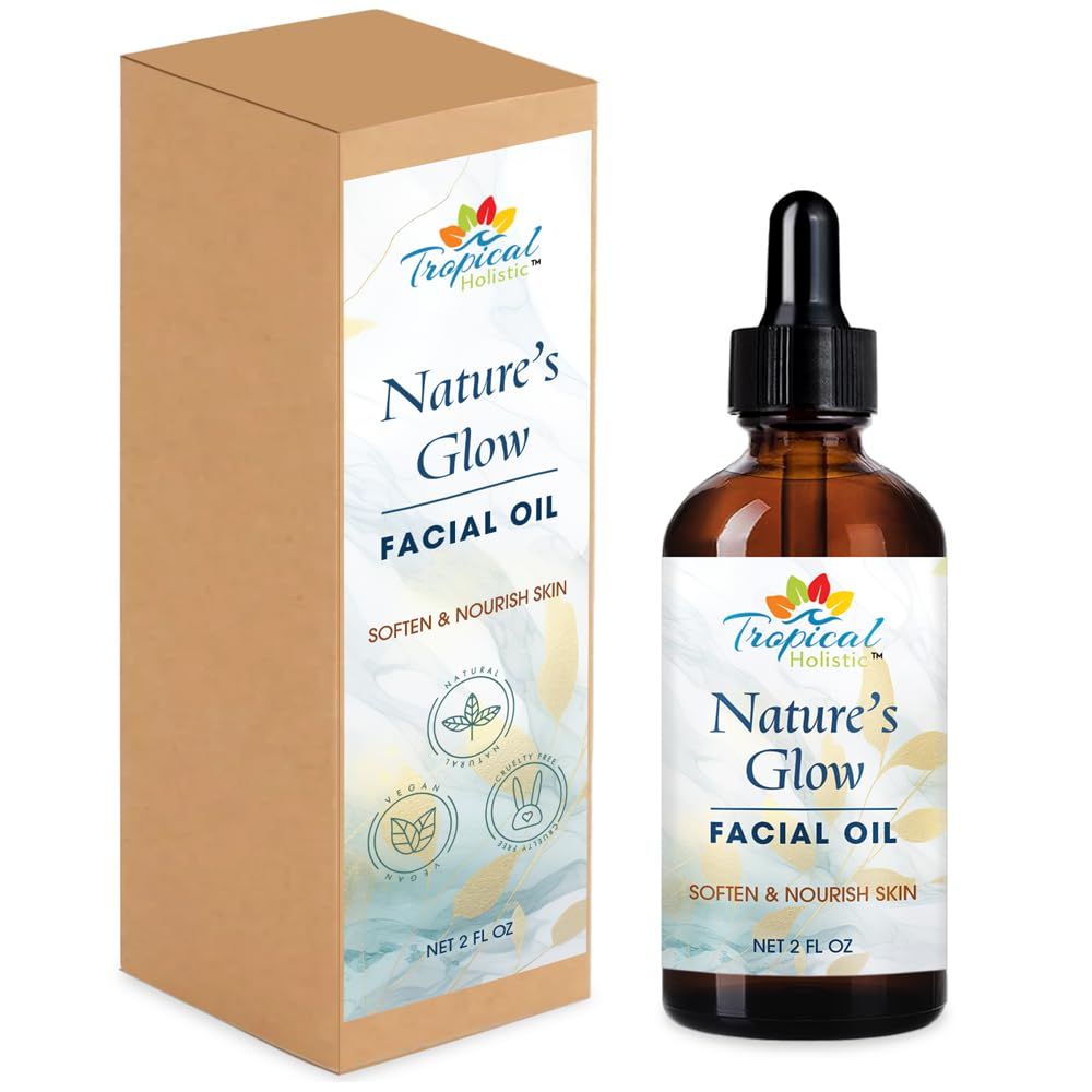 Tropical Holistic Nature's Glow Facial Oil Anti-Aging Face Oil Infused with Green Tea, Jojoba, Vitamin E, Carrot Lightweight Non-Greasy Suitable for All Skin Types, 2 fl oz