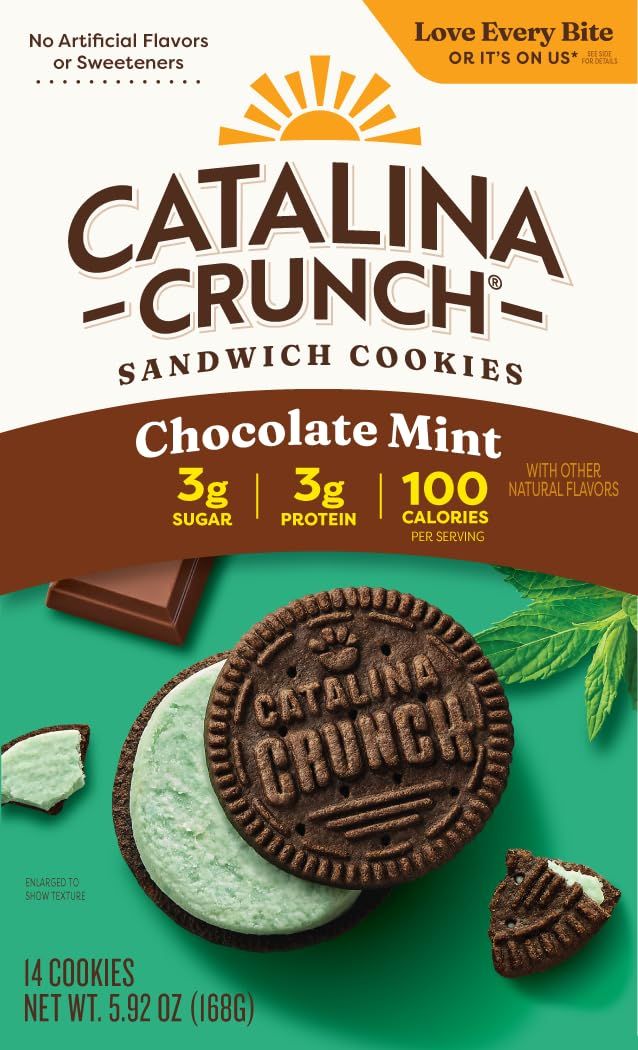 Catalina Crunch Protein Cookies, 4g Protein per Serving Low-Sugar Sandwich Cookies Gluten Free, Vegan Keto Dessert Snacks - Chocolate Mint, 5.9 oz. (14 Count)