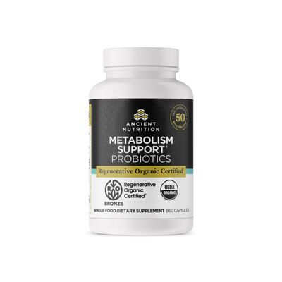 Ancient Nutrition Regenerative Organic Certified Probiotics for Metabolism Support, Healthy Digestion and Immune System Function Support, 50 Billion CFUs Per Serving, 60 Count