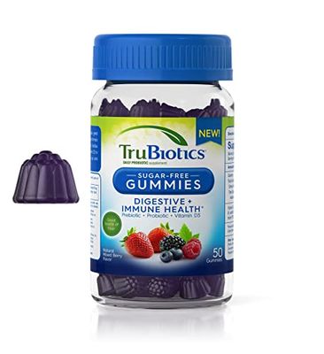 TruBiotics Probiotic Gummies with Prebiotics Vitamin D3, Sugar-Free Gummy for Men Women&#39;s Digestive Immune Health, Supports Regularity Helps Relieve Minor Abdominal Discomfort, 50 Gummies