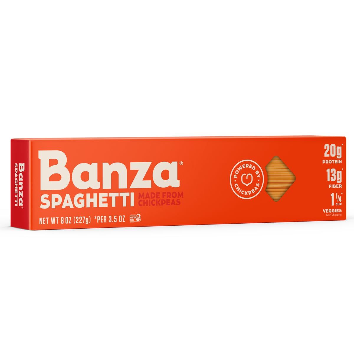 Banza Spaghetti Pasta from Chickpeas - Gluten Free, High Protein, and Lower Carb Protein Spaghetti Chickpea Pasta - 8oz