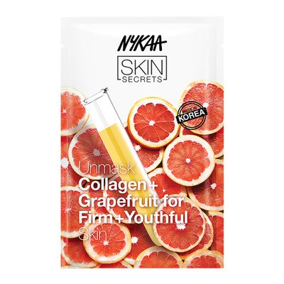 Nykaa Naturals Skin Secrets Bubble Sheet Mask, Collagen and Grapefruit, 0.67 oz - Reduce Signs of Aging - Even Skin Tone - Hydrating Sheet Face Mask