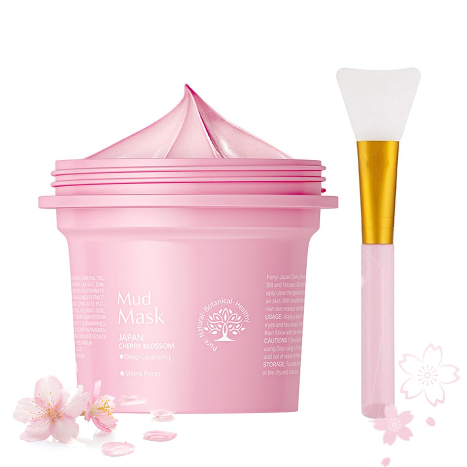 Clay Mask for Face, Cherry Blossom Clay Mask Scraper, Sakura Deep Cleans Pink Face Masks Skincare Clay, Facial Masks for Women Skin Care, Hydrating, Tighten, Remove Blackhead Shrink Pore, Acne