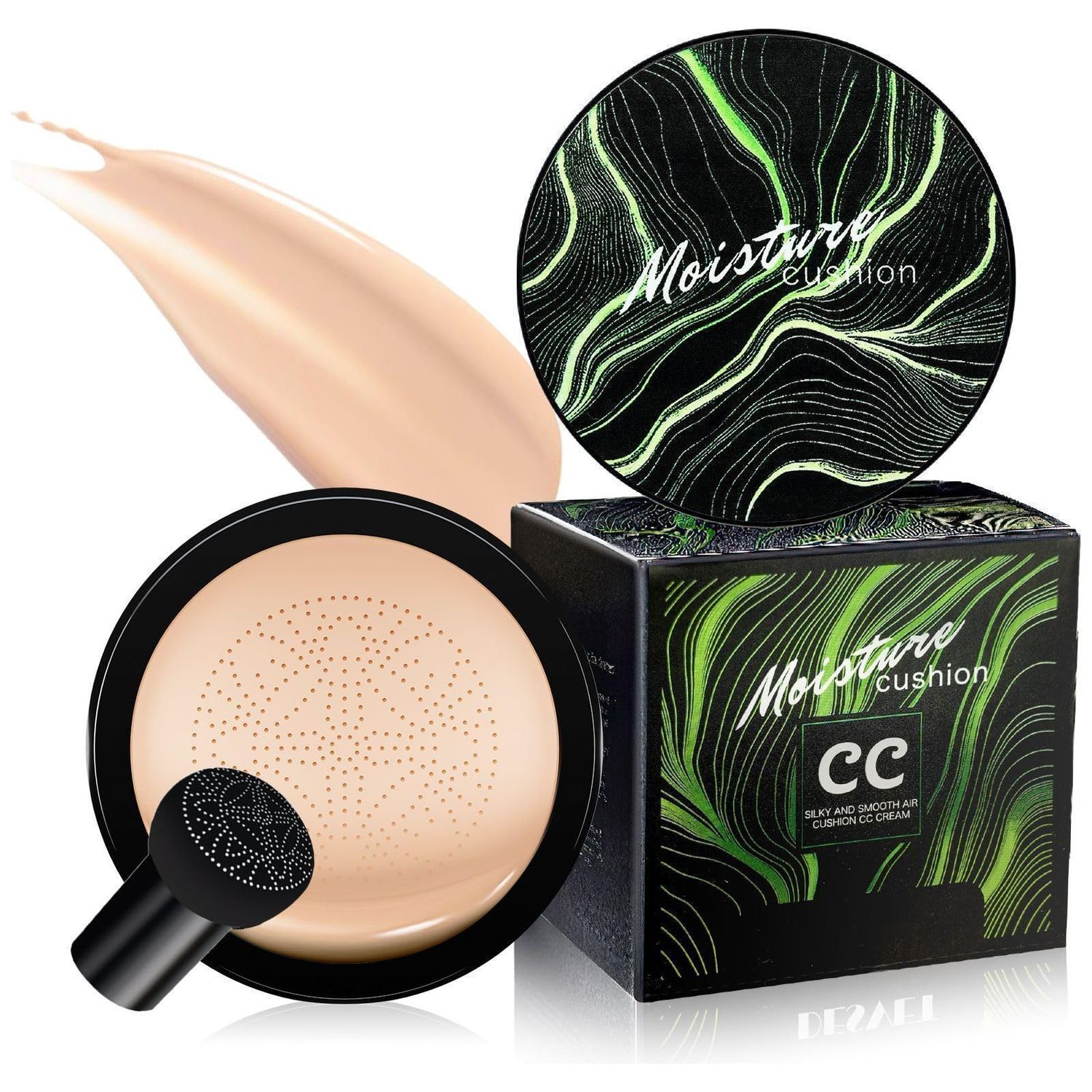 Mushroom Head Air Cushion CC Cream - Long-Lasting Brightening BB Cream Foundation for Mature Skin, Waterproof Moisturizing Full Coverage Self Adjusting Concealer (Ivory)