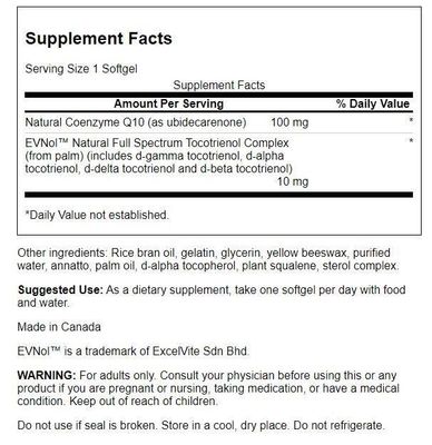 Swanson Coq10 100 Milligrams with 10 Milligrams Tocotrienols 100 Milligrams 60 Sgels