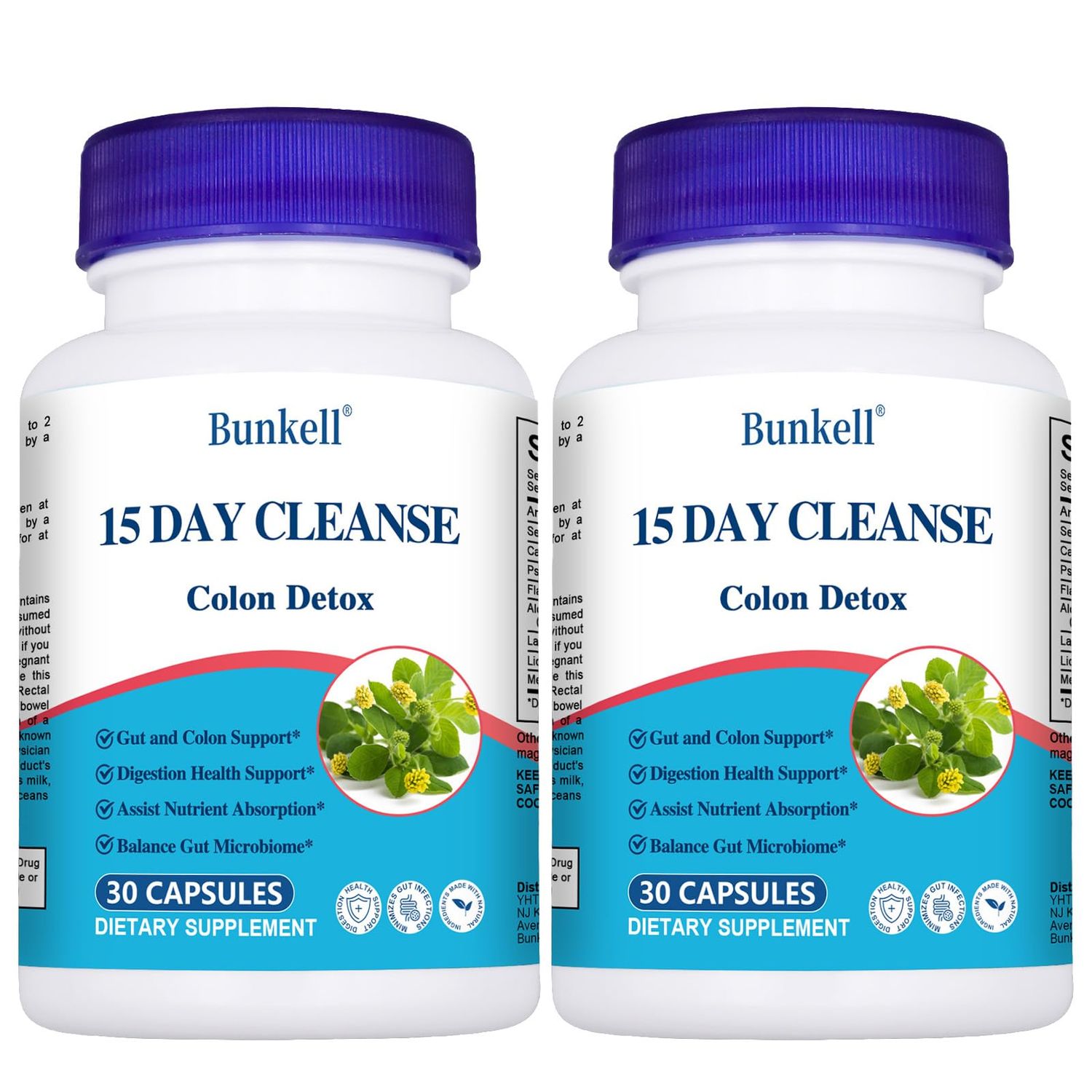 15 Day Cleanse, Gut and Colon Support, Advanced Gut Cleanse Detox for Women Men with Senna, Cascara Sagrada and Psyllium Husk, Supports Digestive Health, Non-GMO,2 Bottles of 30 Capsules