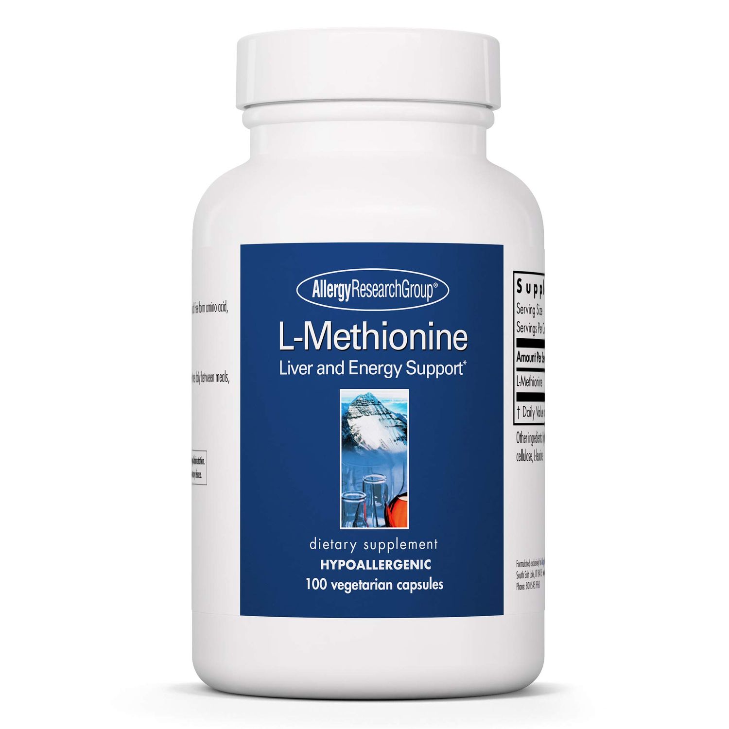 Allergy Research Group L-Methionine - Liver and Energy Support, Free Form Amino Acid, 500mg Supplement, Pure, Vegetarian Capsules - 100 Count