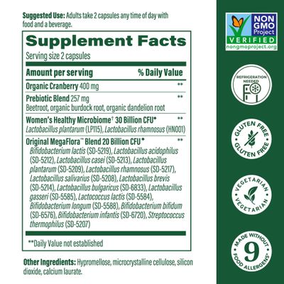 MegaFood MegaFlora Probiotics for Women Prebiotics and Probiotics with 14 Strains 50 Billion CFUs, with Cranberry for Women Digestive Health, Vegetarian- 90 Capsules (45 Servings)