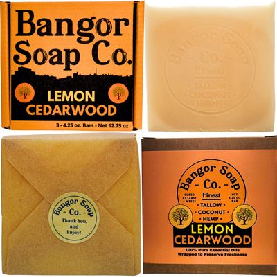 Bangor Soap Co.&#39;s CITRUS LEMON CEDARWOOD Pure, Natural Soap Bars, The FINEST Tallow, Coconut, and Hemp, NOTHING Artificial, NOTHING Superficial for A Smooth, Nourishing Lather (3-Pack)