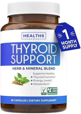 Thyroid Support with Iodine (Non-GMO) Improve Your Energy Mood - Metabolism Booster Thyroid Health Supplement for Women and for Men - Ashwagandha, Zinc, B12 Complex - 60 Capsules