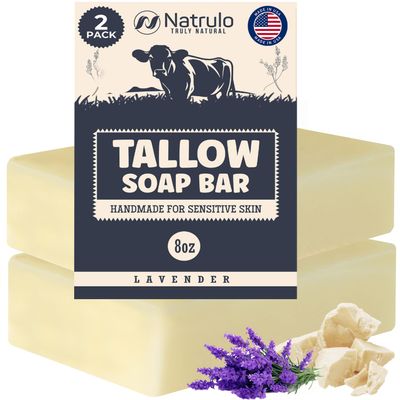 Beef Tallow Soap Bar - All Natural Grass Fed Tallow Soap Lavender - Moisturizing Face Body Wash Great for Eczema, Dry, Itchy, Sensitive Skin - Handcrafted Bath Soap for Adults, Kids, Made in USA