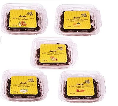 Mr.Nut Dark Chocolate Covered Almond, Hazelnut, Pistachio, Raisins, Orange Variety 5 Pack