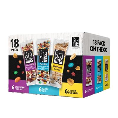 Granuts, Variety Nuts, Cranberry Trail Mix, Party Mix and Salted Peanuts, 29.63 oz, 18 Snack Packs