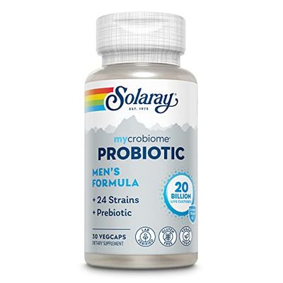 SOLARAY Mycrobiome Probiotic Men s Formula, Probiotics for Men, Gut Health, Digestion, Immune Function More, 20 Billion CFU Mens Probiotic, 24 Strains Plus Prebiotic, 30 Servings, 30 VegCaps