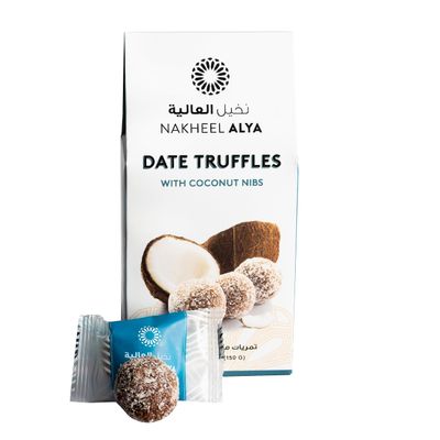 Nalya Date Truffles with Coconut Nibs 150g Pack Individually Wrapped - Healthy on-the-go snack.