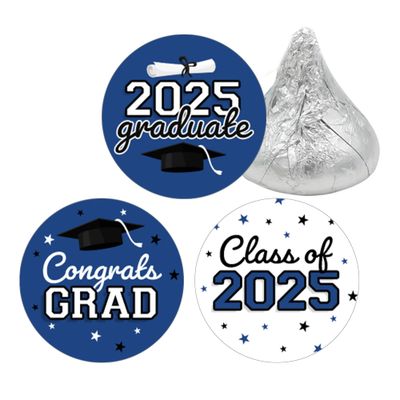 Blue Graduation Party Stickers for Kisses Candy, Chocolate Drops, 2025 Grad Party Favors - 180 Count