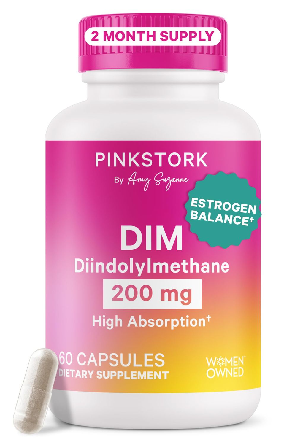 Pink Stork DIM Supplement for Women - Estrogen and Hormone Balance for Menopause, Perimenopause PMS - DIM 200 mg Plus BioPerine for Mood Support - 60 Day Supply