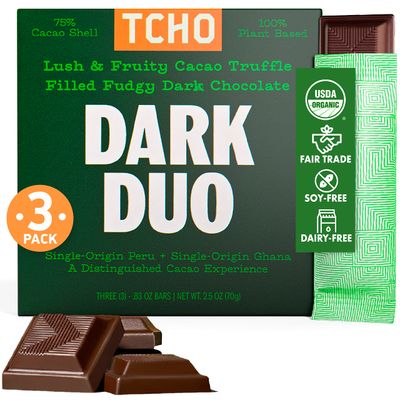 TCHO Dark Duo Dark Chocolate Bars (3 pack) Single Origin, Plant Based, Organic Fair Trade, Non GMO, Non-Dairy, Vegan, Soy Free (2.5oz each)