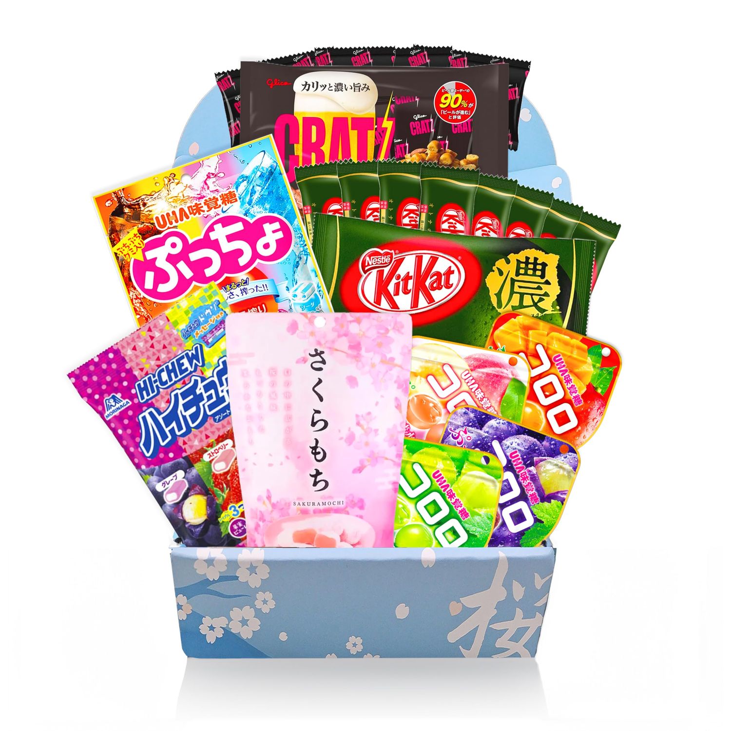 Sakura Box Premium Japanese Candy Snack Bundle, 9 Packs - Matcha Kit Kat, Sakura Mochi, Hi Chew Assortment, Puccho Assortment, Kororo Gummies, Cratz Pepper Bacon