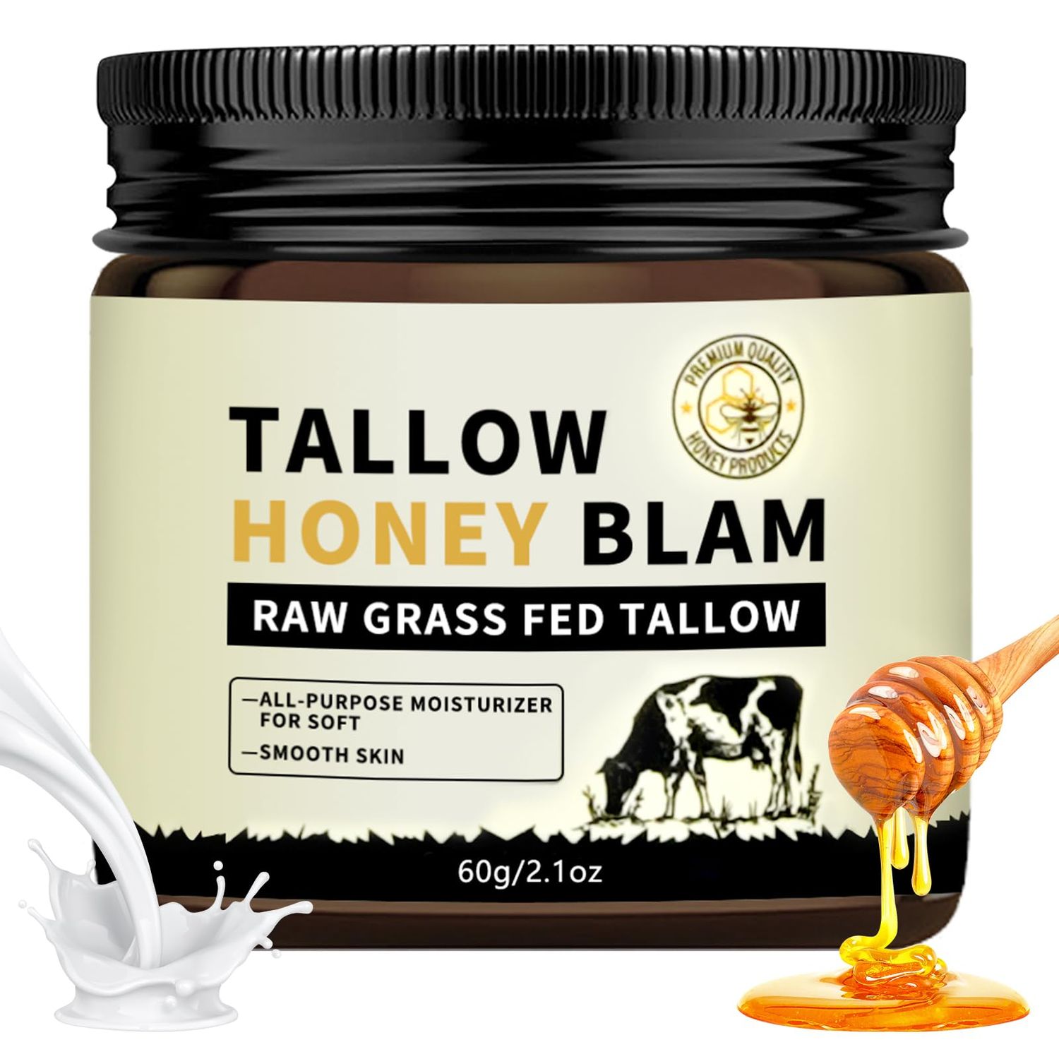 Beef Tallow for Skin,Tallow and Honey Balm,Tallow Face Moisturizer Organic Grass Fed,Whole Body Face 2.1oz Citrus Breeze