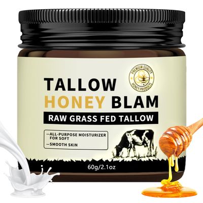 Beef Tallow for Skin,Tallow and Honey Balm,Tallow Face Moisturizer Organic Grass Fed,Whole Body Face 2.1oz Citrus Breeze