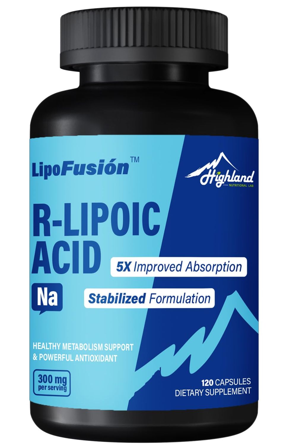 Highland Nutritional Lab R Lipoic Acid (Na) 300mg per Serving, 120 Capsules, Up to 5X Improved Absorption, Excellent Nutritional Supplement for Healthy Metabolism Support and Antioxidants-1 Bottle