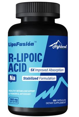 Highland Nutritional Lab R Lipoic Acid (Na) 300mg per Serving, 120 Capsules, Up to 5X Improved Absorption, Excellent Nutritional Supplement for Healthy Metabolism Support and Antioxidants-1 Bottle