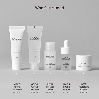 LAGOM Mini 5-Step Travel Kit Daily Cleansing Skincare Kit, Gel to Water, Micro Foam Cleanser, Niacin Serum, Deep Moisture Cream, Korean Skin Care Trial Kit