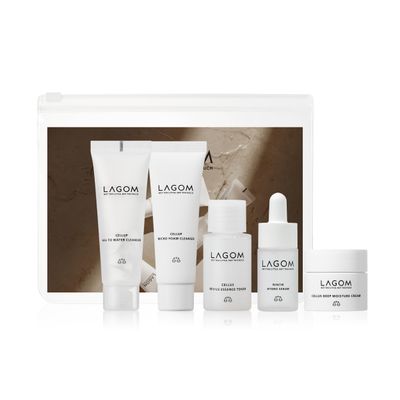 LAGOM Mini 5-Step Travel Kit Daily Cleansing Skincare Kit, Gel to Water, Micro Foam Cleanser, Niacin Serum, Deep Moisture Cream, Korean Skin Care Trial Kit