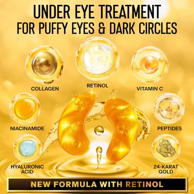 24K Gold Under Eye Patches for Puffy Eyes and Dark Circles - Retinol Collagen Eye Masks for Women Men - Hydrating Anti-Aging Brightening Eye Gel Pads - Dark Circle Bags Eye Care 50 pcs