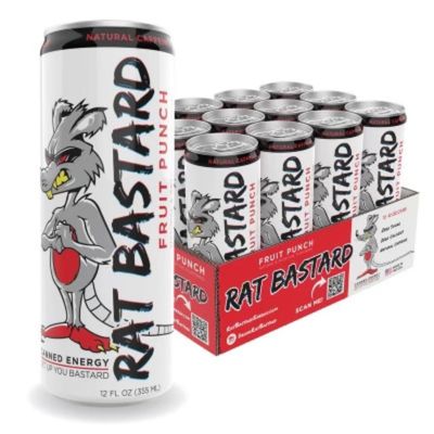RAT BASTARD Energy Drink - Sugar-Free Caffeinated Beverage, Natural Caffeine to Boost Energy and Focus, Fruit Punch Flavor, 12 fl oz Can (Case of 12)