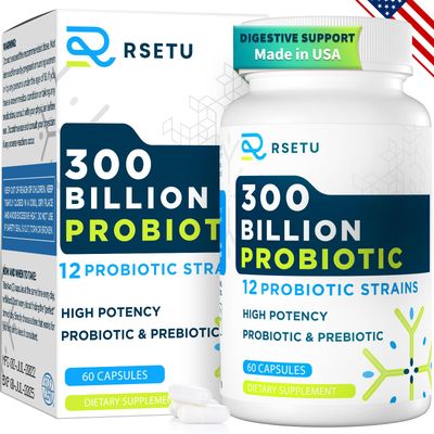 Probiotics for Women Men: 300 Billion CFU Probiotic High Potency 12 Strains Organic Probiotics with Prebiotics, Daily Probiotic Supplement for Digestive, Gut, Immune and Bloating Health, 60 Capsules