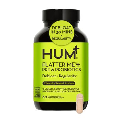 HUM Flatter Me Digestive Enzymes with Probiotics Prebiotics - Fast-Acting Bloat Relief, Digestive Health and Regularity, Vegan Formula 60 Servings