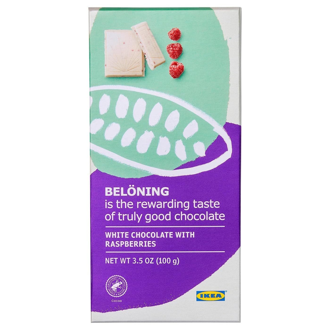 Beloning White Chocolate with Raspberries Bar, 100g3.5 oz (Imported from Canada)
