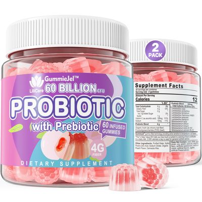 2Pack Probiotic Prebiotics Gummies Sugar Free 60 Billion CFU, 11 Strains Probiotics Filled Gummies for Women Men Digestive Health and Gut Health, Supports Constipation, Diarrhea, Gas Bloating