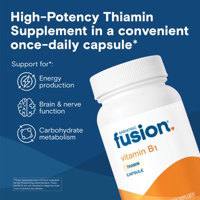 Bariatric Fusion Vitamin B1(Thiamine) for Bariatric Surgery Patients Including Gastric Bypass Sleeve Gastrectomy, Easy to Swallow Capsule, 90 Count