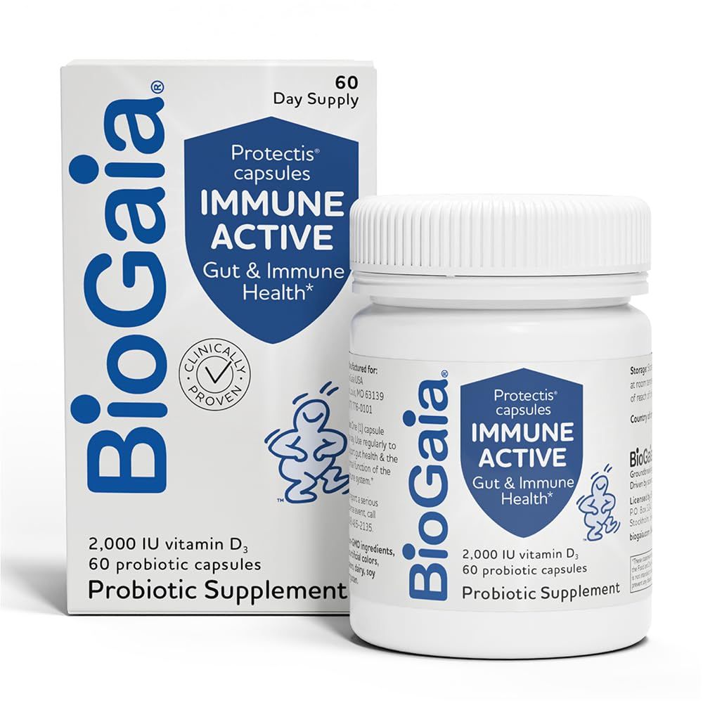 BioGaia Protectis Immune Active Probiotic Probiotic Vitamin D Supports Immune, Digestive and Overall Health Probiotics for Men Women Capsules 60 Day Supply