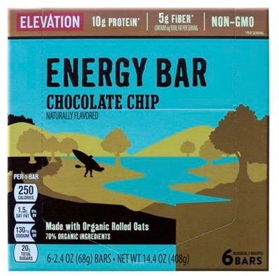 Elevation by Millville Chocolate Chip Energy Bars 2.4ozx6 total,14.4oz, pack of 1