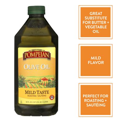 Pompeian Mild Taste Olive Oil, Perfect for Roasting Sauteing, Naturally Gluten-Free, Non-Allergenic, Non-GMO, 68 FL. OZ.