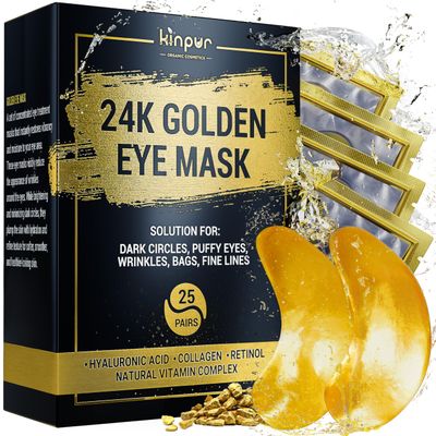 24K Gold Under Eye Patches for Puffy Eyes and Dark Circles - Retinol Collagen Eye Masks for Women Men - Hydrating Anti-Aging Brightening Eye Gel Pads - Dark Circle Bags Eye Care 50 pcs