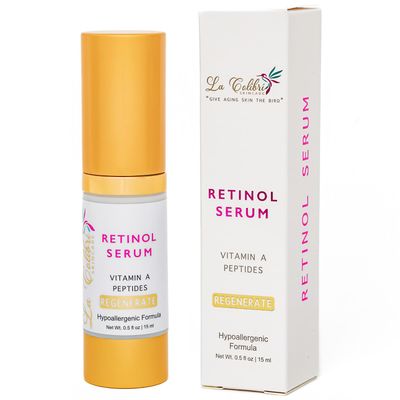 La Colibri Skincare Regenerate Retinol Serum for Face - Vegan Vitamin A Serum with Peptides Hyaluronic Acid - Hypoallergenic Retinol Night Serum for Fine Lines, Wrinkles - 0.5 Ounces