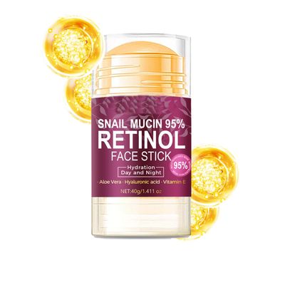 Retinol Face Stick, Hyaluronic Acid Face Moisturizer with 95 Snail Mucin Lifting Firming Anti Wrinkle Facial Moisturizer Balm Stick Deep Hydration Anti Aging Repair Cream for All Skin Types 1.41oz
