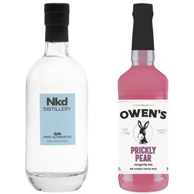 Nkd Distillery Gin Alternative Premium Non-Alcoholic Spirit 750 ML Bottles w Owen s Mixers Prickly Pear 32 OZ Bottles - Perfect for Mocktails - Made in USA