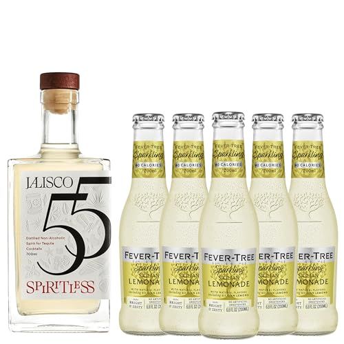 Spiritless Jalisco 55 Distilled Non-Alcoholic Tequila Bundle with Fever Tree Sicilian Lemonade - Tequila Lemonade - Premium Zero-Proof Liquor Spirits for a Refreshing Experience 5 PACK