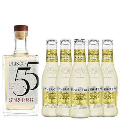 Spiritless Jalisco 55 Distilled Non-Alcoholic Tequila Bundle with Fever Tree Sicilian Lemonade - Tequila Lemonade - Premium Zero-Proof Liquor Spirits for a Refreshing Experience 5 PACK