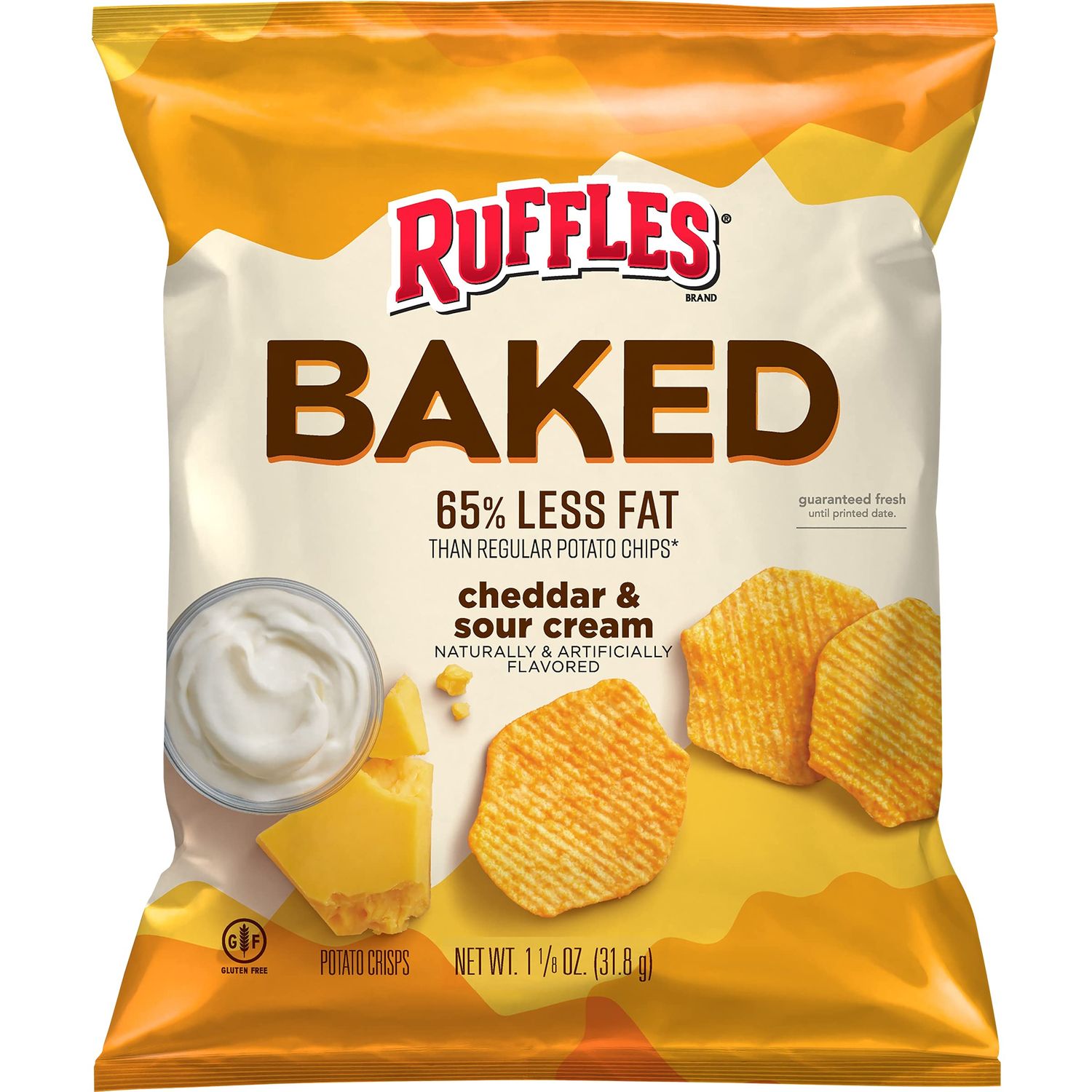 RUFFLES Oven Baked Cheddar Sour Cream Flavored Potato Crisps, 1.125 Ounce (Pack of 64)