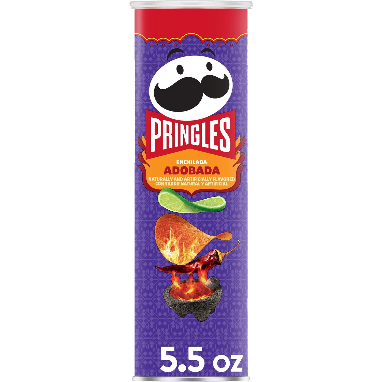 Pringles Potato Crisps, Lunch Snacks, On-the-Go Snack, Enchilada Adobada, 5.5oz Can (1 Can)