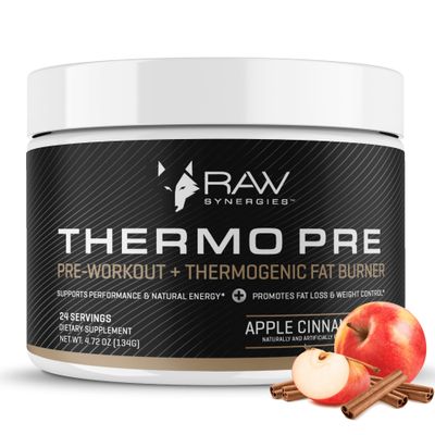 RAW Synergies Pre Workout Thermogenic Fat Burner Powder for Women and Men, Energy Weight Loss Supplement - Focus Metabolism Booster Drink - No Artificial Sweeteners, Apple Cinnamon, 24SV