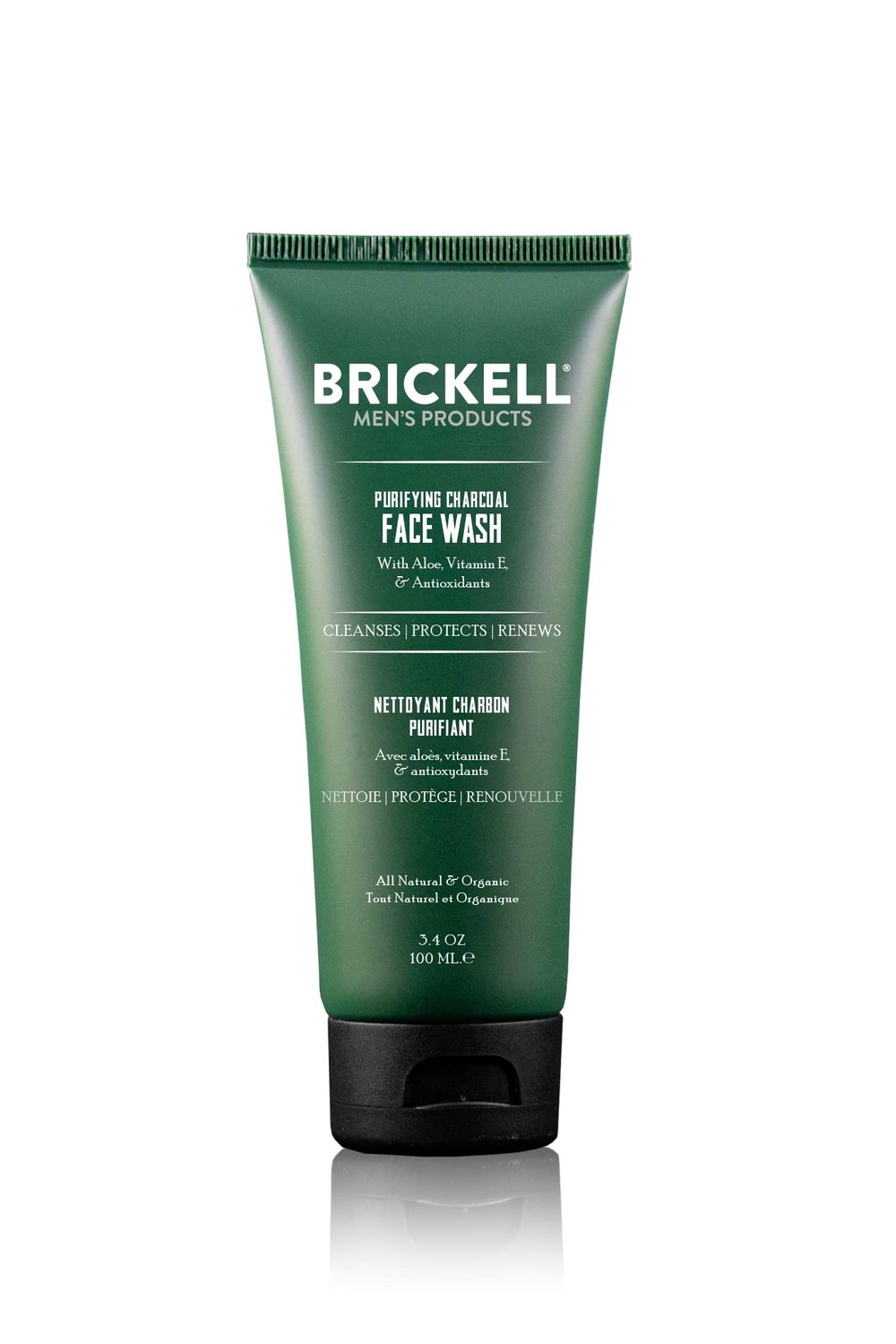 Brickell Men&#39;s Purifying Charcoal Face Wash for Men, Natural and Organic Daily Facial Cleanser, 3.4 Ounce, Scented Men&#39;s Face Cleanser
