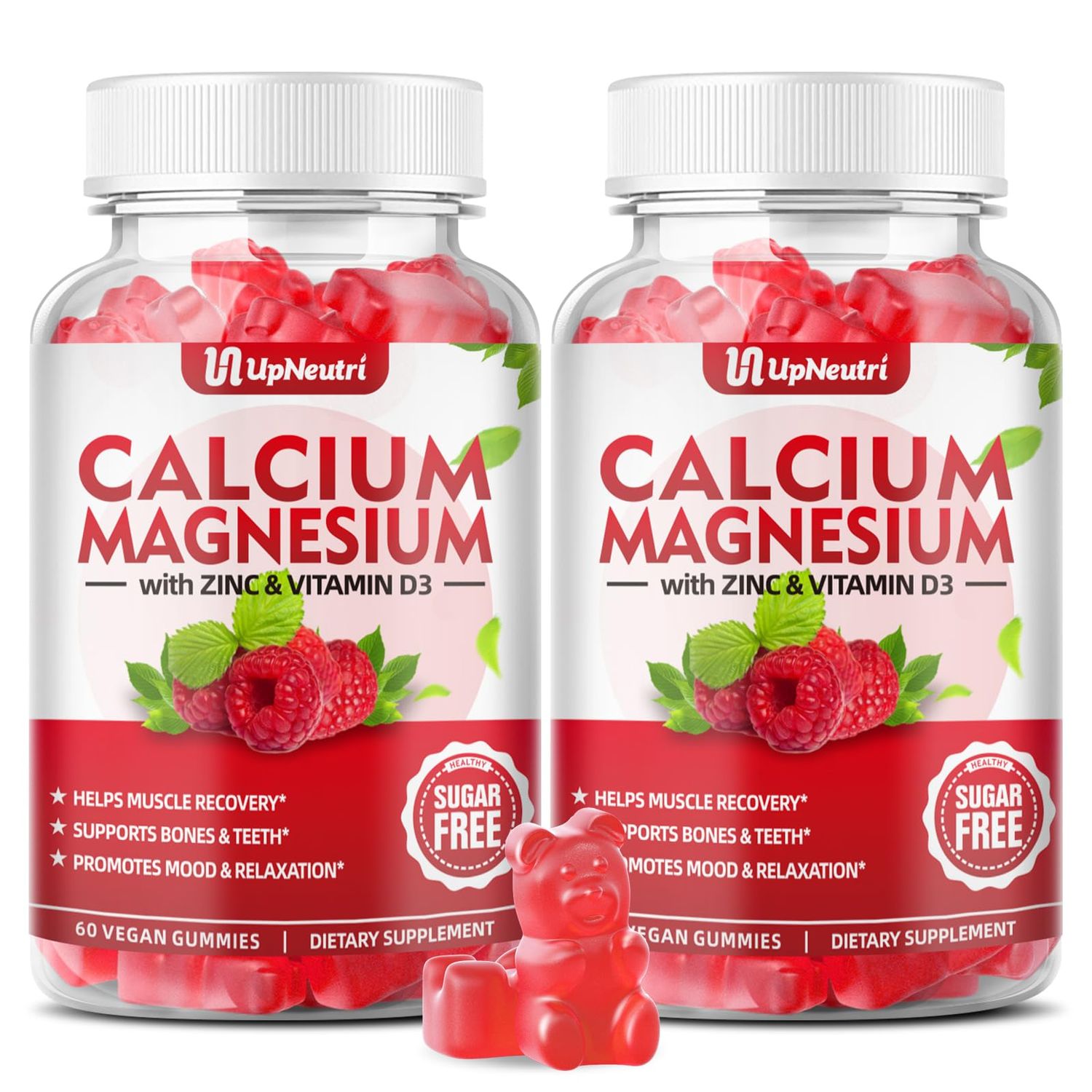 Calcium Magnesium Zinc with Vitamin D3 Gummies, Sugar Free Calcium Supplements for women men, High Absorption Zinc Gummies for Bone Muscle Immune Health, Vegan Raspberry Flavor - 120 Count